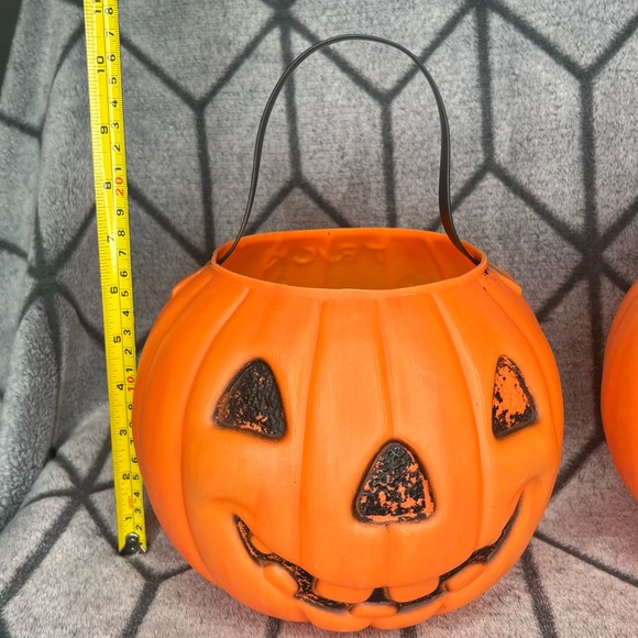 Vintage AJ Renzi Blow Mold Pumpkin Halloween Large Double Sided Bucket Pail # - Picture 10 of 10